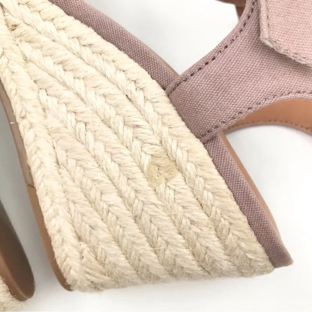 Lucky Brand Millinda Pink Espadrille T Strap Wedge Sandal in Antler Canvas